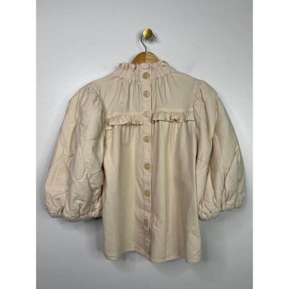 Sea NY Layla Quilted Puff Sleeve Cotton Ruffle Top Women's Tan Size: XXS NWOT - Picture 6 of 9